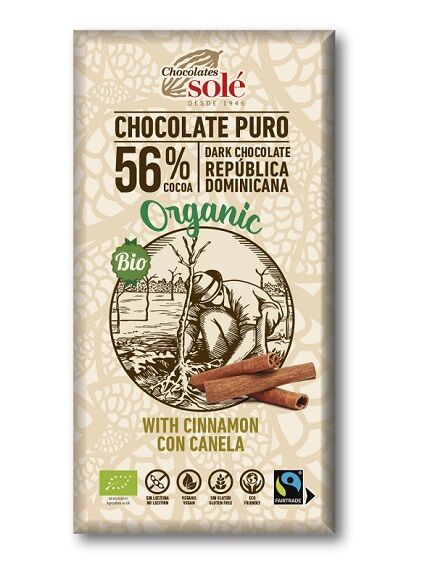 TABLETA CHOCOLATE NEGRO 56% C/CANELA 100 GR - SIN GLUTEN (BARCELONA) ECO - SOLÉ