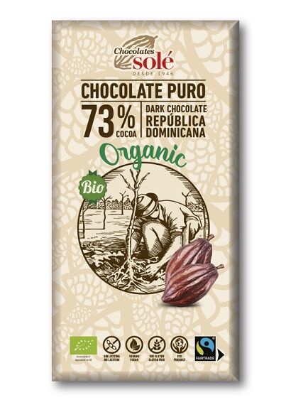 TABLETA CHOCOLATE NEGRO 73% 100 GR - SIN GLUTEN (BARCELONA) ECO - SOL