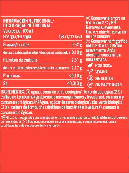 KOMBUCHA SABOR ZANAHORIA Y CÚRCUMA 250 ML 1 UD - CRISTAL (BADAJOZ) KOMVIDA - ECO