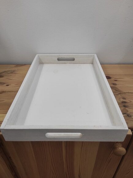 CESTA BANDEJA GRANDE DE MADERA LISA COLOR BLANCO 45 x 30 x 5,2 CM 1 UD