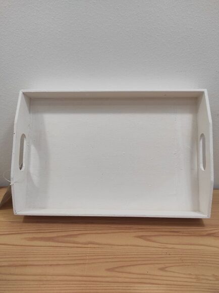 CESTA BANDEJA MEDIANA DE MADERA LISA COLOR BLANCO 33 x 21,5 x 6,5 CM 1 UD