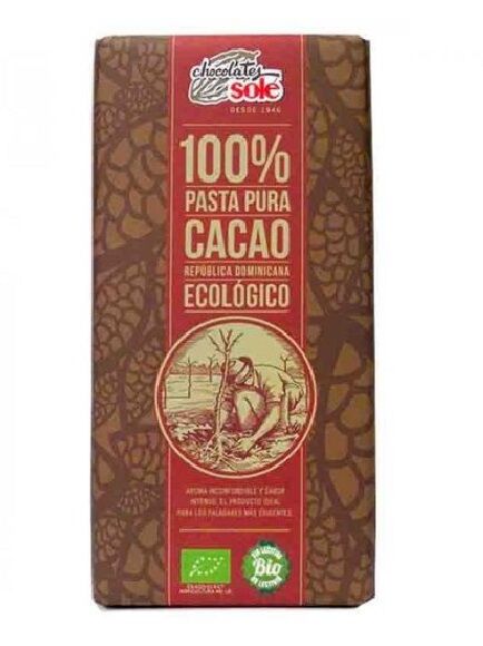 TABLETA CHOCOLATE 100% CACAO - PASTA PURA 100 GR - SIN GLUTEN (BARCELONA) ECO - SOL
