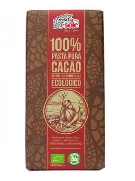 TABLETA CHOCOLATE 100% CACAO - PASTA PURA 100 GR - SIN GLUTEN (BARCELONA) ECO - SOLÉ