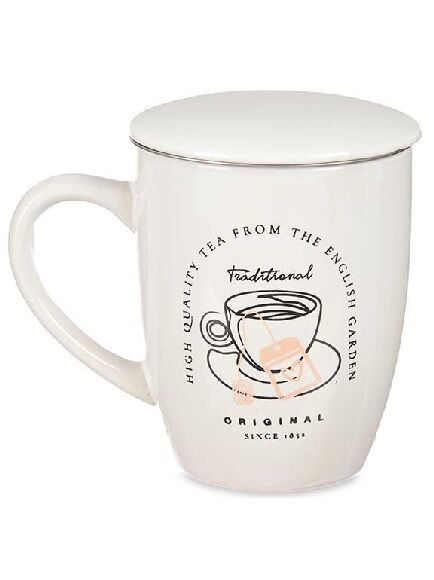 TAZA PORCELANA CON FILTRO Y TAPA TRADITIONAL 340 ML (CHINA)
