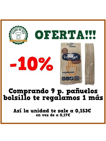 PAUELOS DE BOLSILLO PAPEL RECICLADO Y SIN BLANQUEANTES PACK 10 UD (ESPAA) ISMAX - ECO