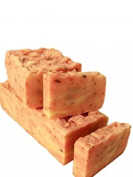 JABÓN SÓLIDO ARTESANO DE ACEITE DE OLIVA Y COCO CON ROSA MOSQUETA - AL CORTE (ZARAGOZA)