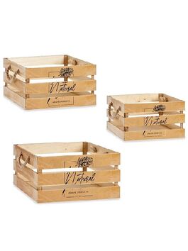 CESTA MADERA PEQUEÑA NATURAL CON ASAS DE CUERDA VARIOS DIBUJOS 30 x 20 x 16 CM 1 UD