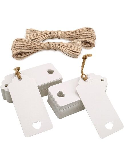 ETIQUETA CORAZÓN REGALO DE PAPEL KRAFT COLOR BLANCA CON CUERDA DE YUTE 1 UD