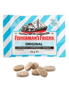 CARAMELOS GRAGEAS DE MENTOL/EUCALIPTOL EXTRA FUERTE SIN AZÚCAR 25 GR 1X12 GRAGEAS (REINO UNIDO) FISHERMAN'S