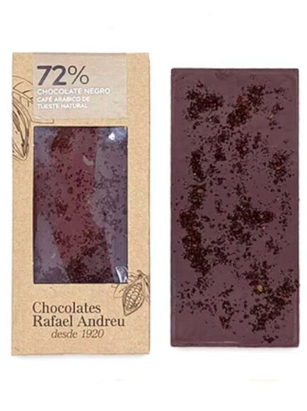 TABLETA ARTESANA DE CHOCOLATE 72% CON CAFÉ ARÁBICO DE TUESTE NATURAL 90 GR 1 UD (TORRENTE) RAFAEL ANDREU