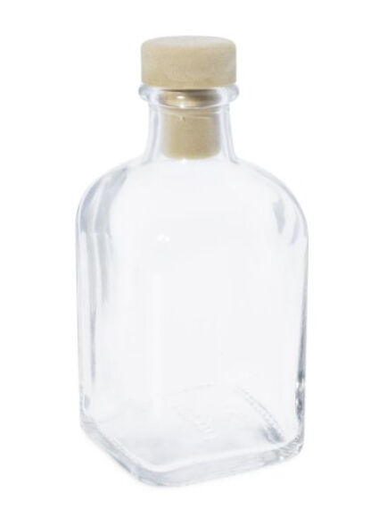 BOTELLA FRASCA VIDRIO CUADRADA CON TAPÓN DE CORCHO O PLÁSTICO 250 ML REUTILIZABLE 1 UD. (CHINA)