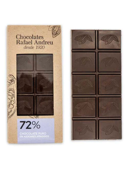 TABLETA ARTESANA DE CHOCOLATE NEGRO 72% SIN AZÚCAR 70 GR 1 UD (TORRENTE) RAFAEL ANDREU