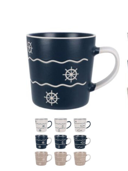 TAZA GRES CON ASA MARITIMA COLORES DIFERENTES 350 ML 1 UD (CHINA)