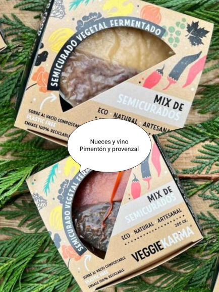 QUESO VEGANO MIX SEMICURADOS VEGETAL CON PIMENTÓN + FINAS HIERBAS 200 GR 1 UD (BARCELONA) VEGGIE KARMA - ECO